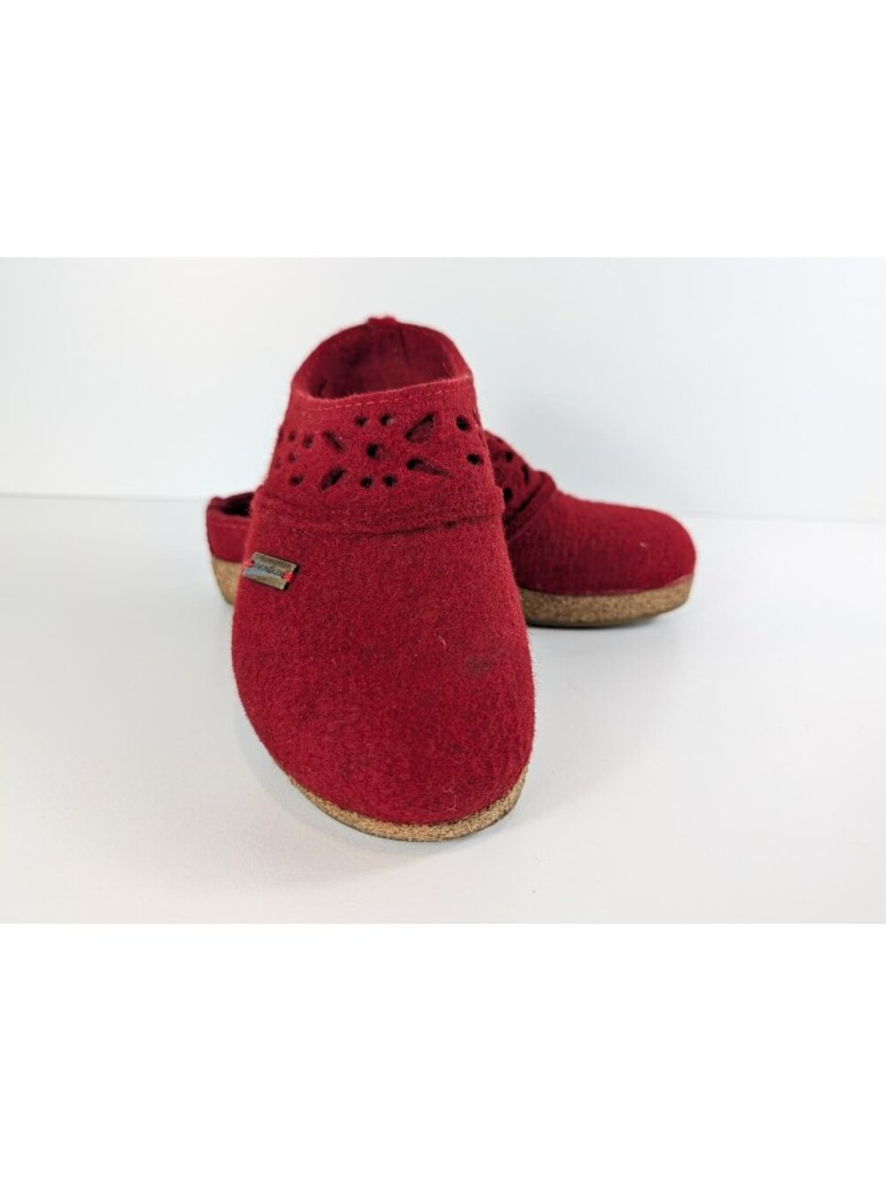 Haflinger red suede lacey chili slippers women's size 38